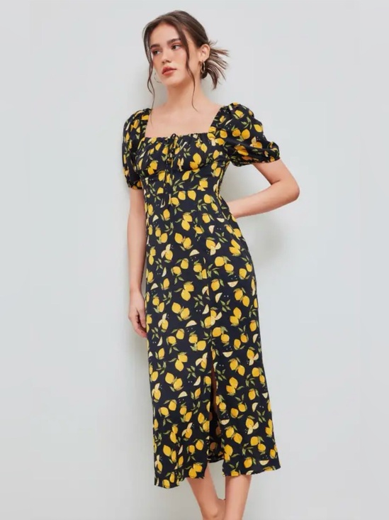Cider Dresses & Skirts - Cider Black and Yellow Lemon Dress Med NWT
